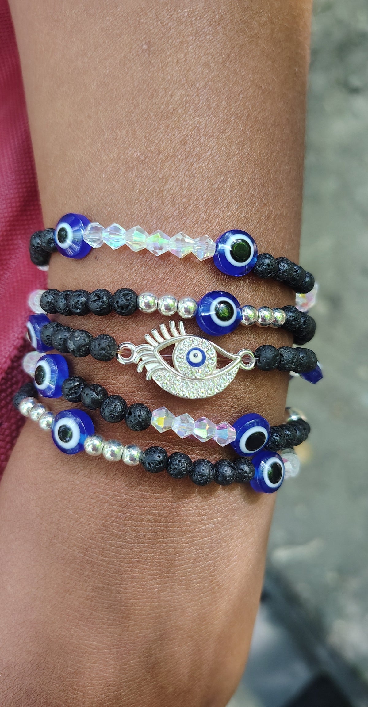 Eyes of Protection bracelet stack with silver eye charm